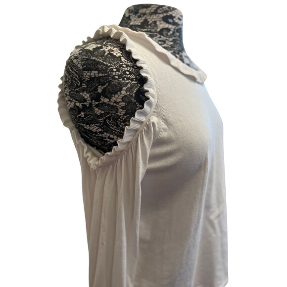 Milly White Sweater Top Knit Cold Shoulder Long Sleeve Ruffled Collar Feminine M - Picture 5 of 16